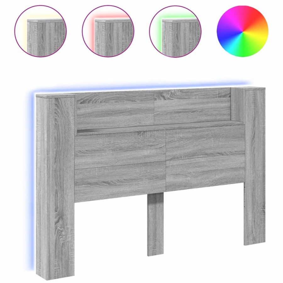 Armoire tête de lit avec LED sonoma gris 160x16,5x103,5 cm