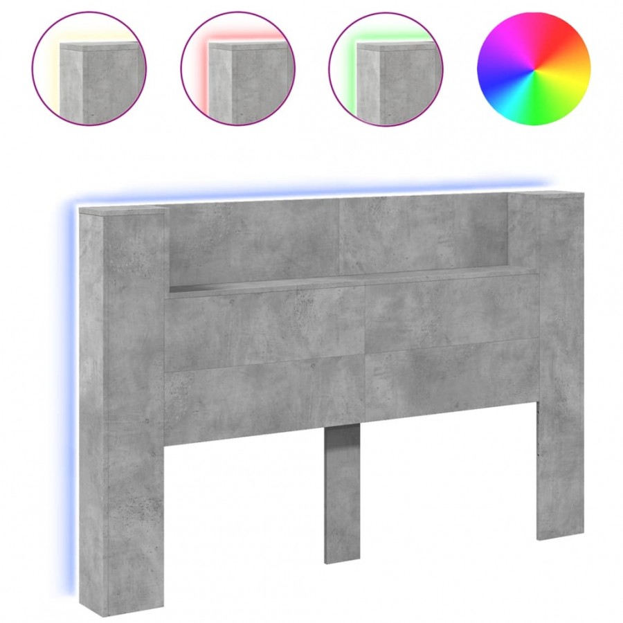 Armoire tête de lit avec LED gris béton 160x16,5x103,5 cm