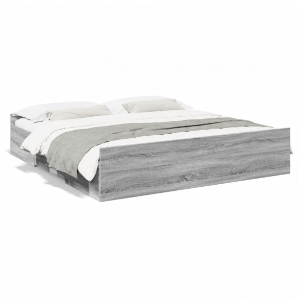 Lit et tiroirs sonoma gris 200x200cm bois d'ingénierie