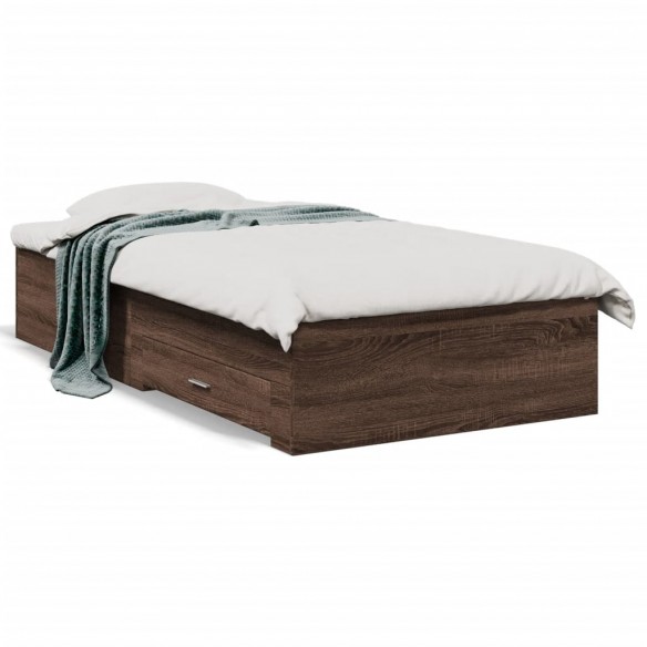 Lit et tiroirs chêne marron 75x190cm bois d'ingénierie