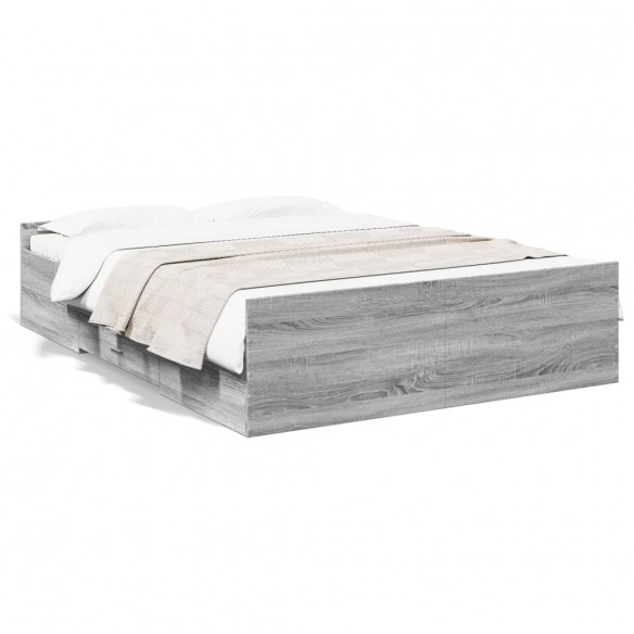 Lit et tiroirs sonoma gris 120x190 cm bois ingénierie
