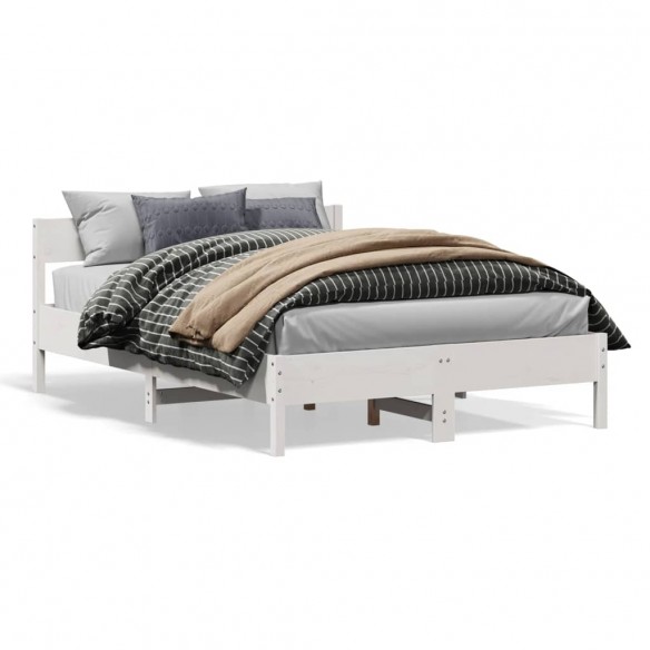 Lit avec tête de lit blanc 135x190 cm bois pin massif