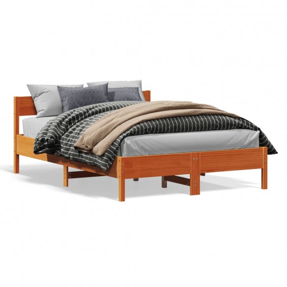 Lit et tête de lit cire marron 135x190 cm bois de pin