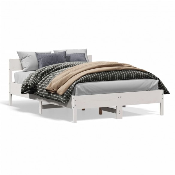 Lit avec tête de lit blanc 150x200 cm bois pin massif