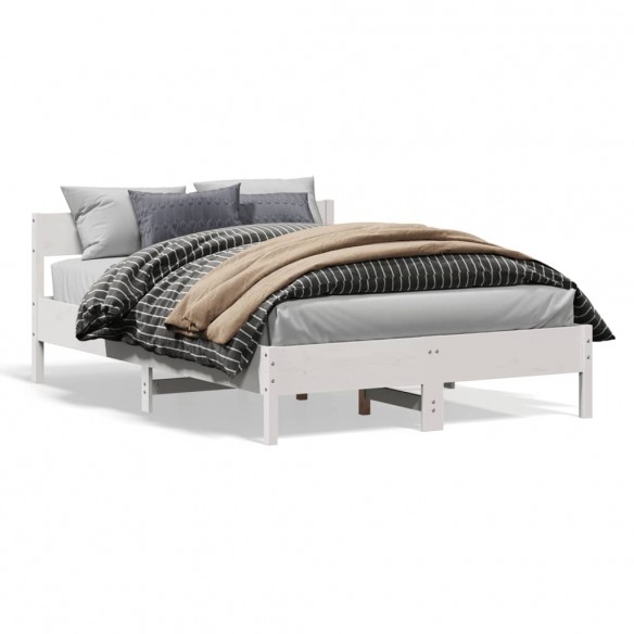 Lit avec tête de lit blanc 140x200 cm bois pin massif