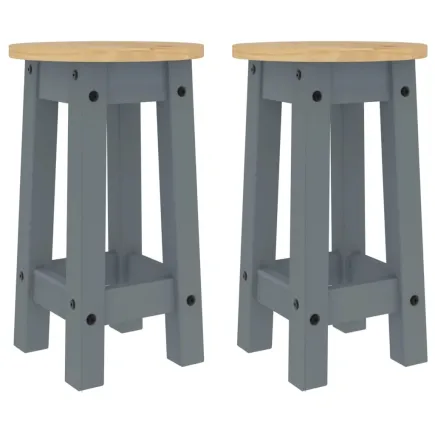 Tabourets de bar lot de 2 gris bois massif de pin 2