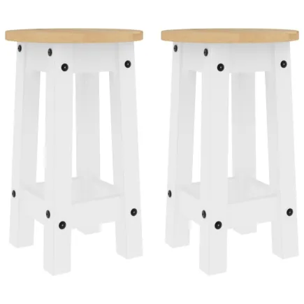 Tabourets de bar lot de 2 blanc bois massif de pin 2