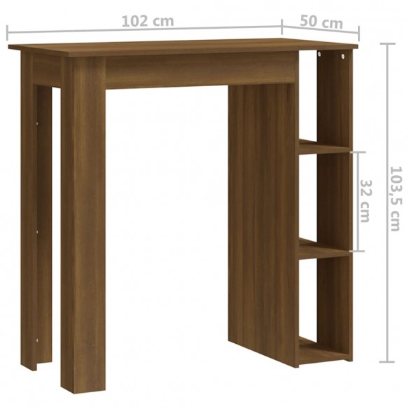 Table de bar avec étagère Chêne marron 102x50x103,5cm Aggloméré
