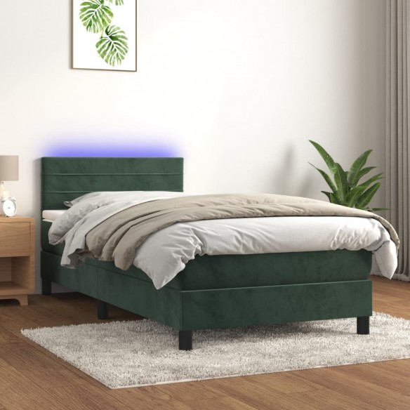 Lit et matelas et LED Vert foncé 80x200 cm