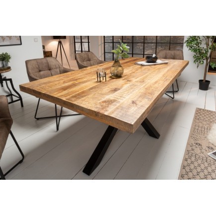 Table sale à manger 160 cm en bois massif et pied Mikado métal noir design 2