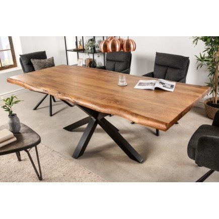 Table en Bois Massif 180cm avec Pieds Mikado en Métal Noir