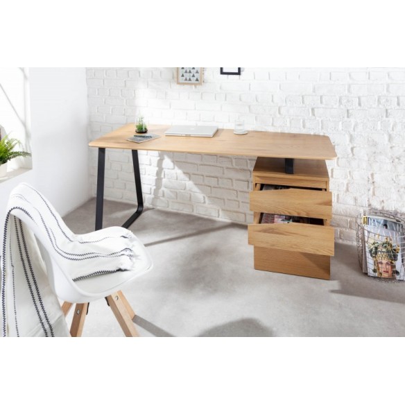 Bureau Asymétrique Industriel en Chêne et Métal Bureau Asymétrique Industriel en Chêne et Métal