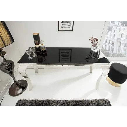 Console élégante MODERN BAROCK 145cm verre opale noir pieds en acier inoxydable 2