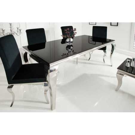Table de salle à manger 180cm, design baroque en noir et argent