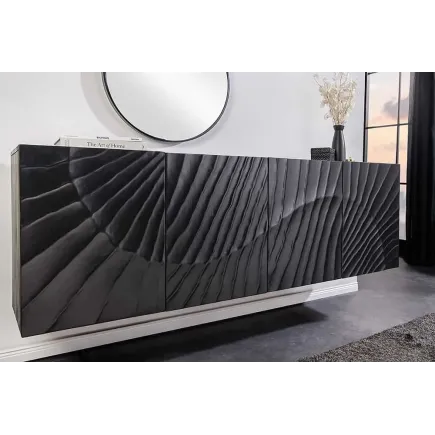 Buffet suspendu en bois massif de manguier noir 177 cm – Design artisanal sculpté à la main, grand espace de rangement 2