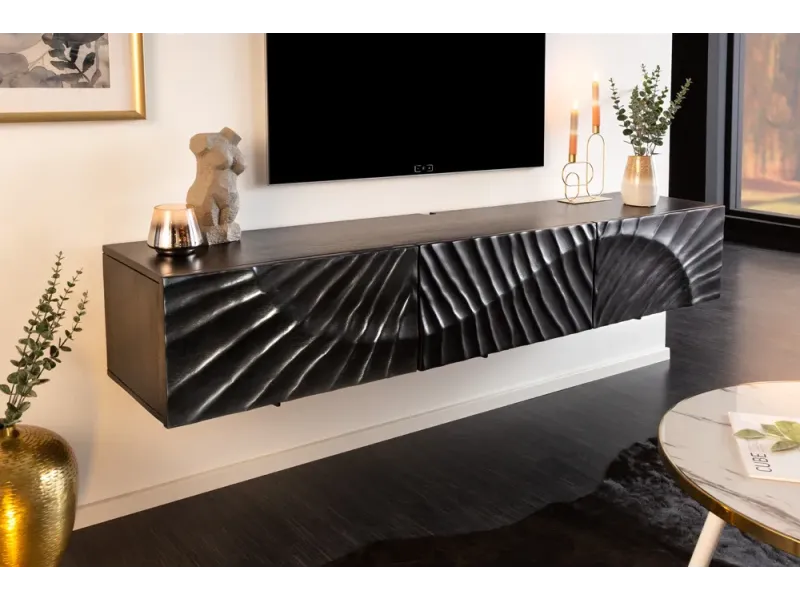 Meuble TV suspendu en bois massif de manguier – Style moderne – 160 cm