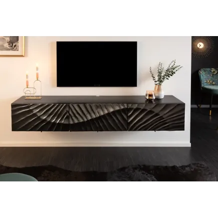 Meuble TV suspendu SCORPION 160 cm – Bois massif de manguier noir sculpté à la main, design moderne 2