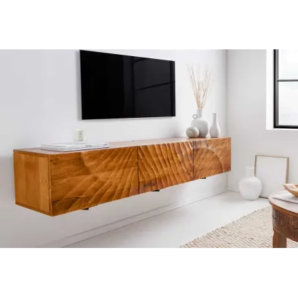 Meuble tv suspendu  SCORPION 160 cm – Bois massif de manguier brun, design suspendu