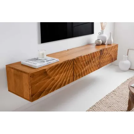 Meuble tv suspendu  SCORPION 160 cm – Bois massif de manguier brun, design suspendu 2