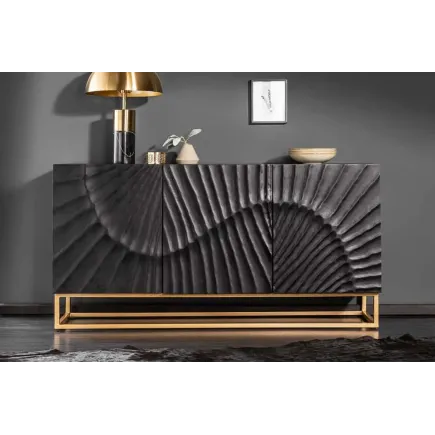 Buffet SCORPION 140 cm – Bois massif de manguier noir, sculpté à la main, piètement doré 2