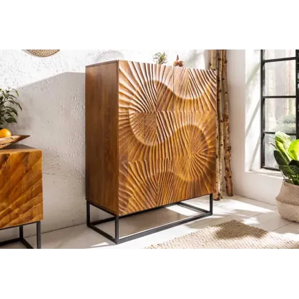 Buffet haut SCORPION 120 cm – Bois massif de manguier brun sculpté à la main, piètement noir 2