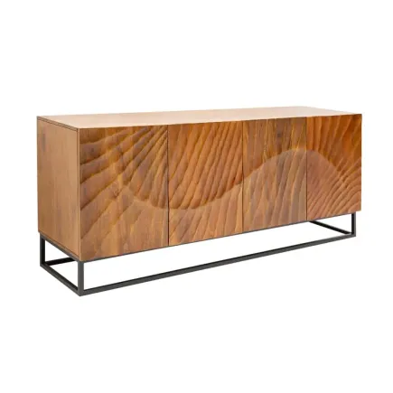 Buffet SCORPION 180 cm – Bois massif de manguier brun sculpté à la main, piètement noir