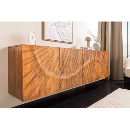 Buffet mural SCORPION 180 cm – Bois massif de manguier brun, façade 3D sculptée à la main 2