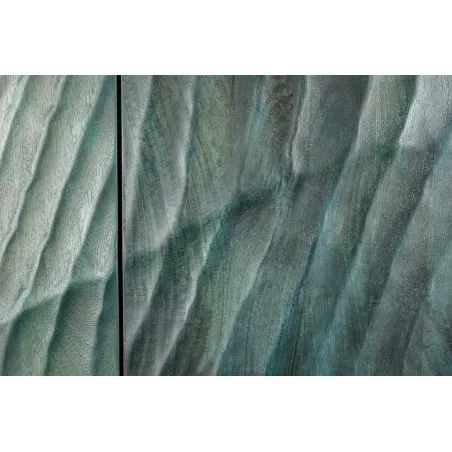 Buffet SCORPION 180 cm – Bois massif de manguier turquoise, détails dorés et façade 3D sculptée