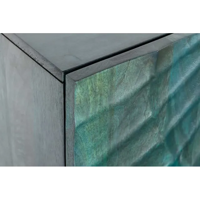 Buffet SCORPION 180 cm – Bois massif de manguier turquoise, détails dorés et façade 3D sculptée