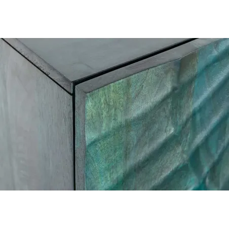 Buffet SCORPION 180 cm – Bois massif de manguier turquoise, détails dorés et façade 3D sculptée