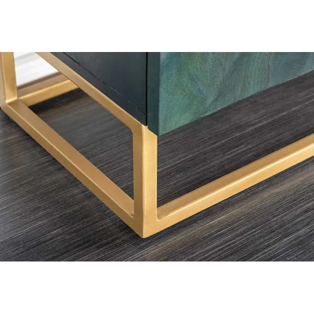 Buffet SCORPION 180 cm – Bois massif de manguier turquoise, détails dorés et façade 3D sculptée