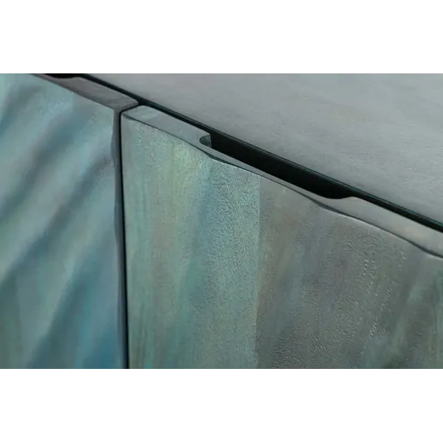 Buffet SCORPION 180 cm – Bois massif de manguier turquoise, détails dorés et façade 3D sculptée