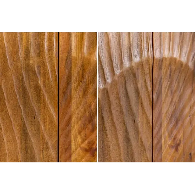 Buffet SCORPION 140 cm – Bois massif de manguier brun, piètement métal noir, façades sculptées 3D