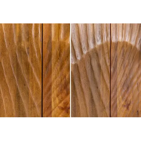 Buffet SCORPION 140 cm – Bois massif de manguier brun, piètement métal noir, façades sculptées 3D