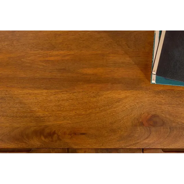 Buffet SCORPION 140 cm – Bois massif de manguier brun, piètement métal noir, façades sculptées 3D