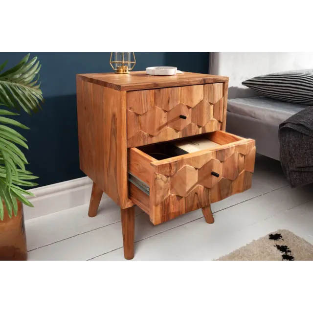 Chevet MYSTIC LIVING 60 cm en bois massif d’acacia – Naturel 3D avec rangement