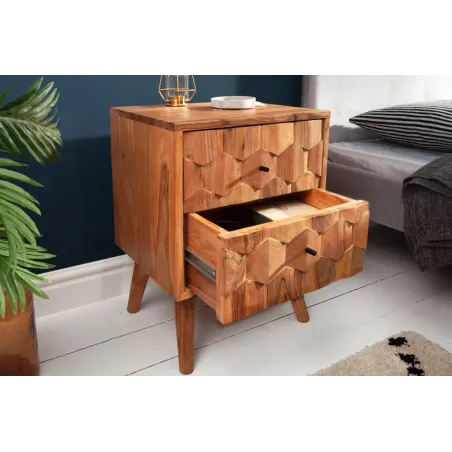 Chevet MYSTIC LIVING 60 cm en bois massif d’acacia – Naturel 3D avec rangement