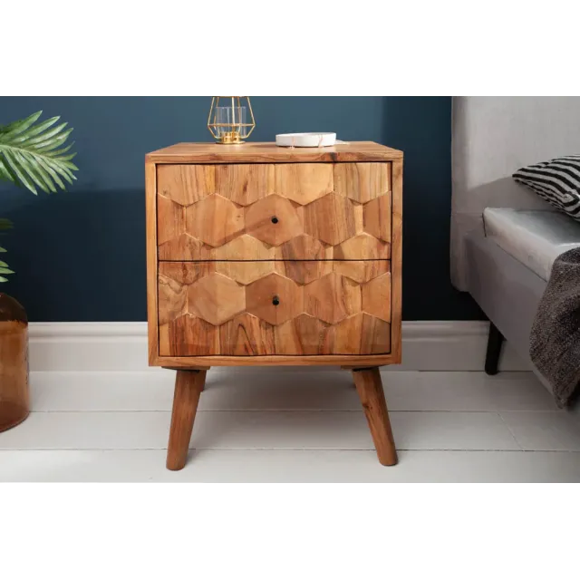 Chevet MYSTIC LIVING 60 cm en bois massif d’acacia – Naturel 3D avec rangement