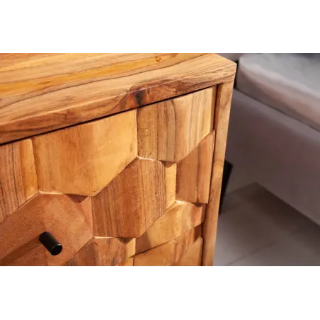 Chevet MYSTIC LIVING 60 cm en bois massif d’acacia – Naturel 3D avec rangement