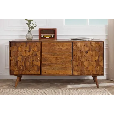 Buffet MYSTIC LIVING 145 cm en bois massif Sheesham – Finition stone avec rangement 2