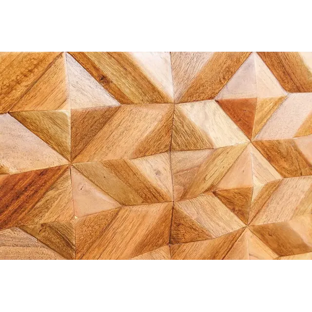 Buffet en bois massif d'acacia 145 cm – Finition miel, design rétro & poignées dorées