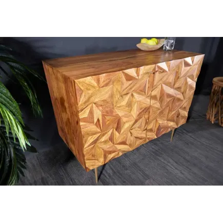 Barschrank en bois massif Sheesham 90 cm – Tapis Design 3D artisanal & pieds dorés 2