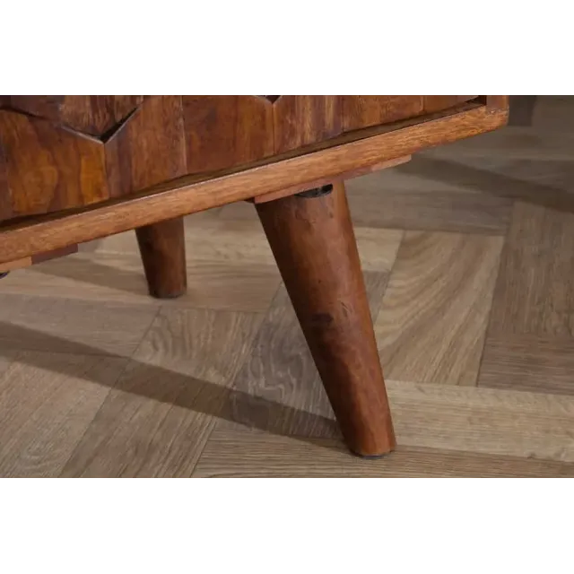 Table de chevet / Beistelltisch MYSTIC salon 40 cm – Bois massif d’acacia brun avec surface 3D sculptée à la main