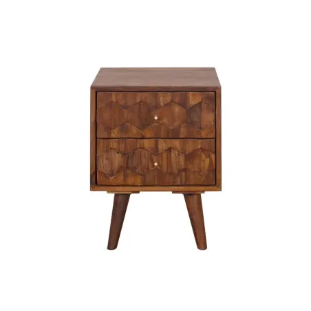 Table de chevet / Beistelltisch MYSTIC salon 40 cm – Bois massif d’acacia brun avec surface 3D sculptée à la main