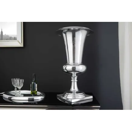 Vase design GOAL 60 cm – Vase ou cache-pot en aluminium poli argenté 2