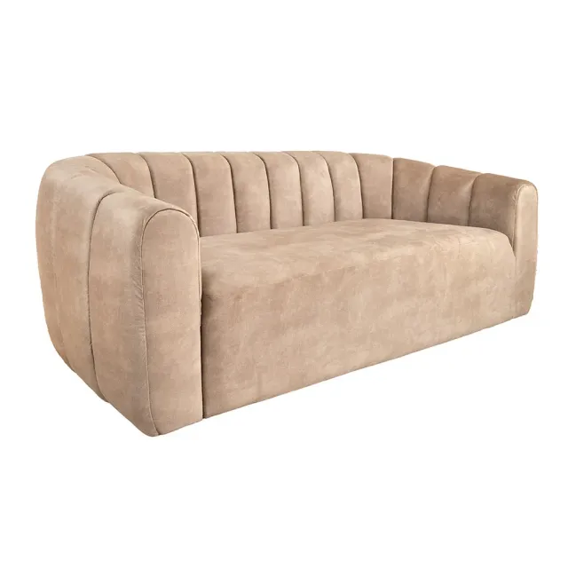Canapé 3 places BABYLON 200 cm – Velours champagner beige avec surpiqûres décoratives