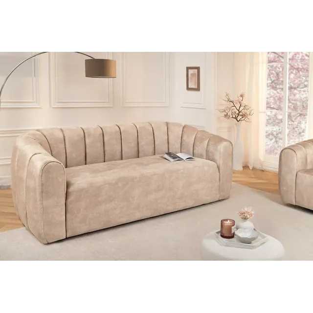 Canapé 3 places BABYLON 200 cm – Velours champagner beige avec surpiqûres décoratives