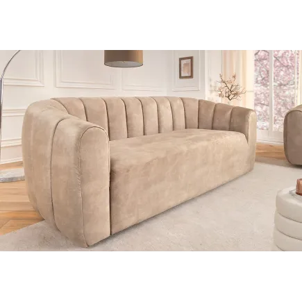 Canapé 3 places BABYLON 200 cm – Velours champagner beige avec surpiqûres décoratives 2