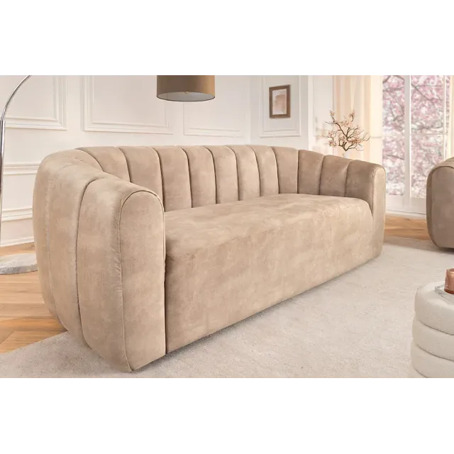 Canapé 3 places BABYLON 200 cm – Velours champagner beige avec surpiqûres décoratives