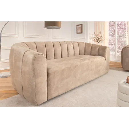 Canapé 3 places BABYLON 200 cm – Velours champagner beige avec surpiqûres décoratives